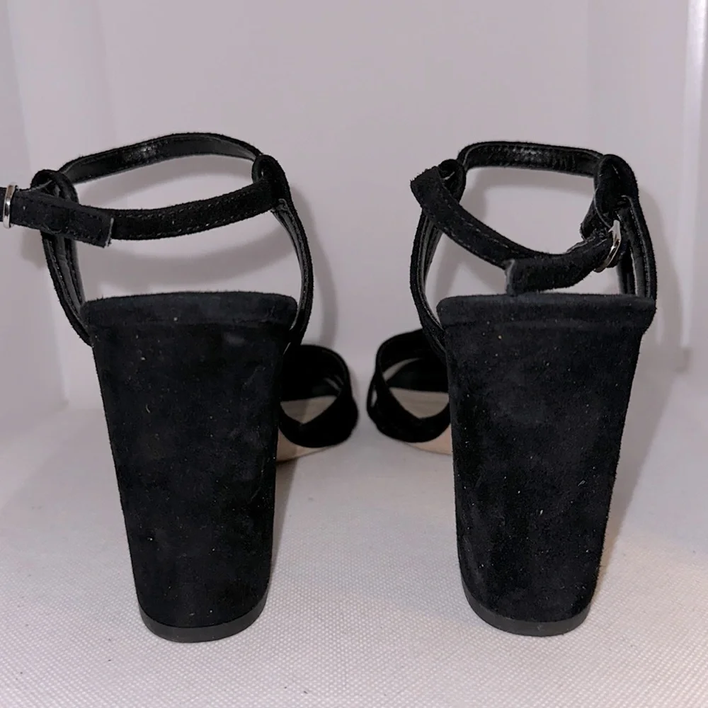 Ann Taylor Black Suede Sandals with Block Heel Size 7M - EUC
